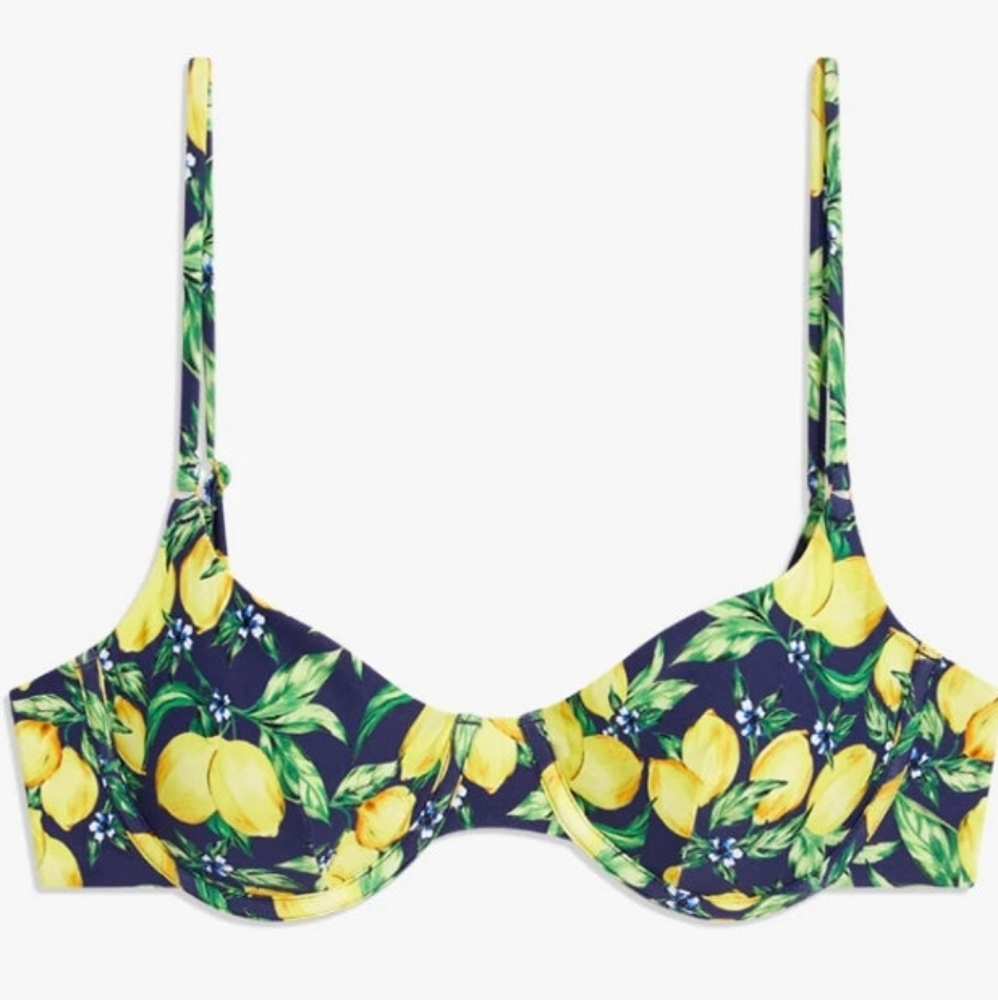 WeWoreWhat Lemons All Over Navy Bikini Set Vintage Bra Top Riviera Bottom - Picture 2 of 8